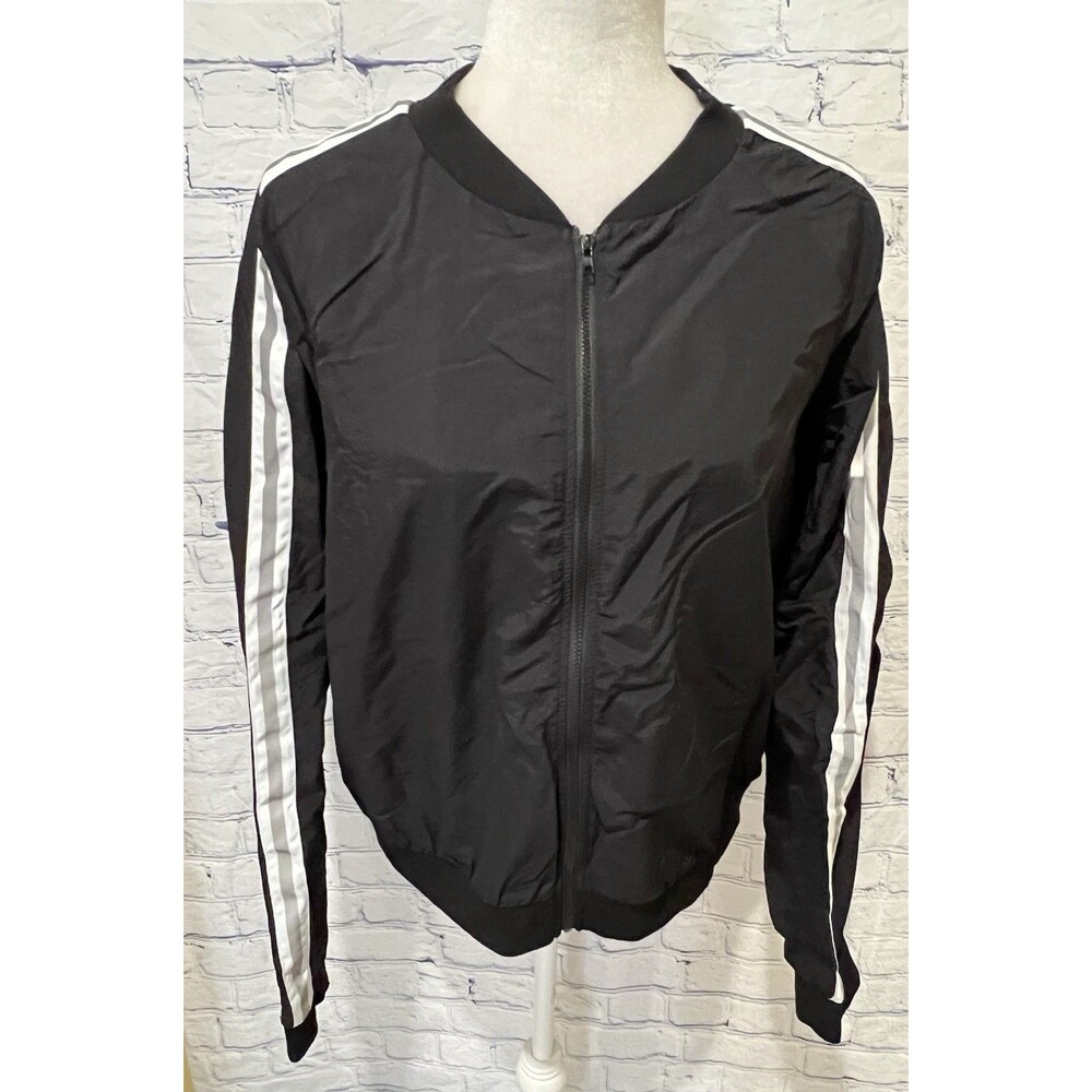 NWT Cherry Mellow Black Zip Up Jacket With Reflective Stripe Sleeve Size Large